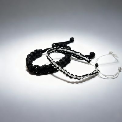Handmade Black & White Macrame Bracelet Set &ndash; Adjustable Square Knot Duo
