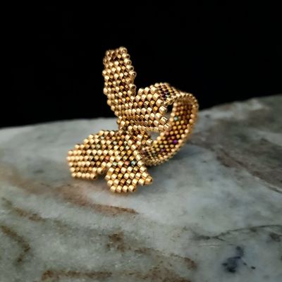 Butterfly ring in Shanjah color made of Miyuki beads