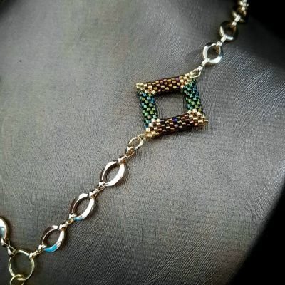 3D green square necklace set made of Miyuki beads