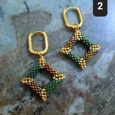 3D Square hoop earrings made from Miyuki beads (3 shapes)