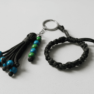 Olive green Macram&egrave; Keyring and Bracelet Set