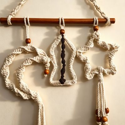 Handmade Ramadan Macrame Wall Hanging &ndash; Crescent, Lantern, and Star Decor