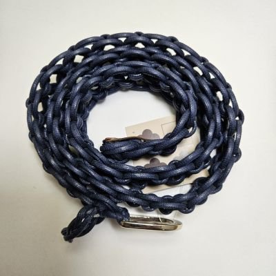 Handmade Navy Blue Macrame Belt - Braided Cord Belt with Silver Buckle