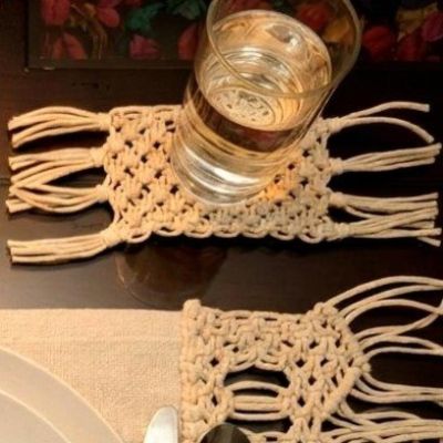 Macrame Coaster &ndash; Minimalist Hand-Woven Cotton Mug Rug - 6 pieces