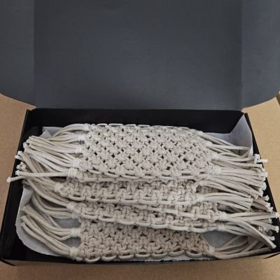 Macrame Coaster &ndash; Minimalist Hand-Woven Cotton Mug Rug - 6 pieces