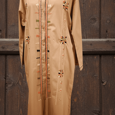 Casual abaya, fully hand-embroidered in Siwa - poplin cotton