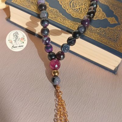  سبحة عقيق بتفاصيل نحاس هاندميد ٣٣ حبه 