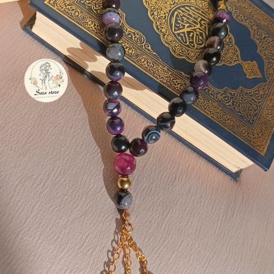  سبحة عقيق بتفاصيل نحاس هاندميد ٣٣ حبه 