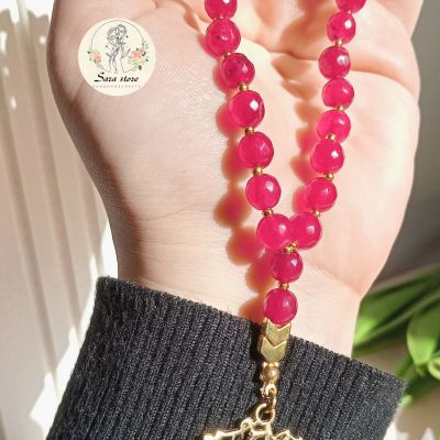 مسبحة صلاة من العقيق والنحاس 2 في 1 - 33 حبة.