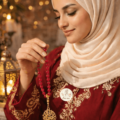 مسبحة صلاة من العقيق والنحاس 2 في 1 - 33 حبة.