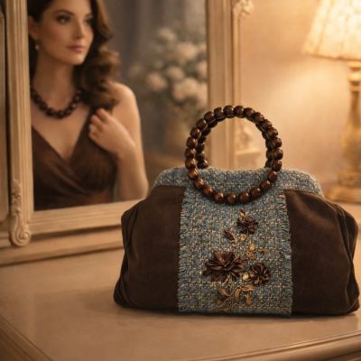 حقيبة أنيقة مطرزة من الصوف والجبردين