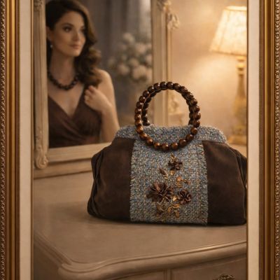 حقيبة أنيقة مطرزة من الصوف والجبردين