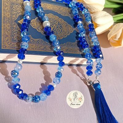 مسبحة صلاة مكونة من 99 حبة، 4 في 1، مصنوعة من مزيج من العقيق والكريستال.