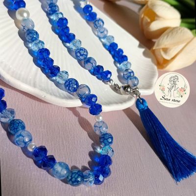 مسبحة صلاة مكونة من 99 حبة، 4 في 1، مصنوعة من مزيج من العقيق والكريستال.