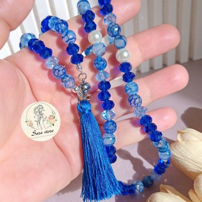 مسبحة صلاة مكونة من 99 حبة، 4 في 1، مصنوعة من مزيج من العقيق والكريستال.