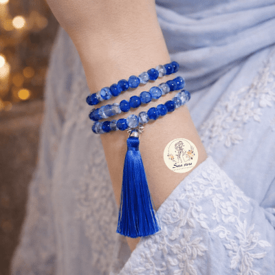 مسبحة صلاة مكونة من 99 حبة، 4 في 1، مصنوعة من مزيج من العقيق والكريستال.