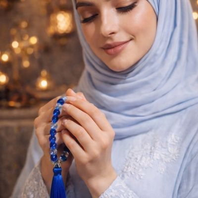 مسبحة صلاة مكونة من 99 حبة، 4 في 1، مصنوعة من مزيج من العقيق والكريستال.