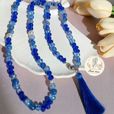 مسبحة صلاة مكونة من 99 حبة، 4 في 1، مصنوعة من مزيج من العقيق والكريستال.