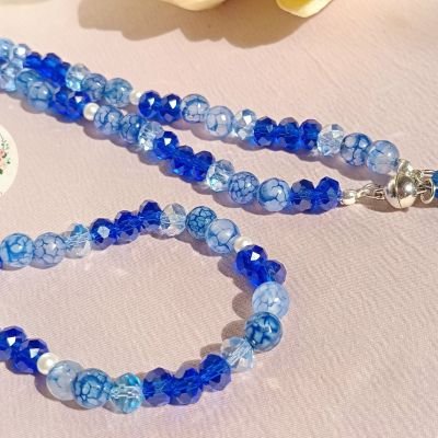 مسبحة صلاة مكونة من 99 حبة، 4 في 1، مصنوعة من مزيج من العقيق والكريستال.