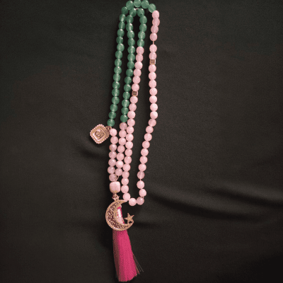 سبحة عقيق وردي وأخضر (99 حبة)