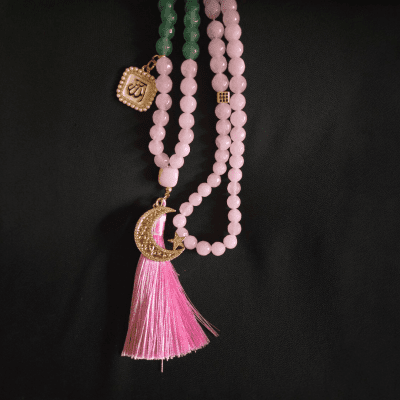 سبحة عقيق وردي وأخضر (99 حبة)