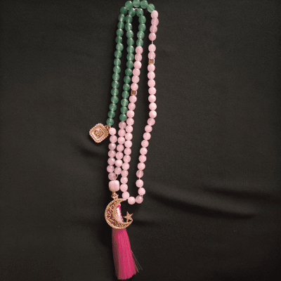 سبحة عقيق وردي وأخضر (99 حبة)