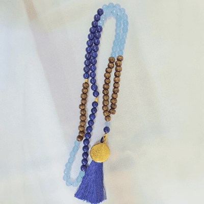  "Sky" Agate, Lapis Lazuli & Wood Tasbih