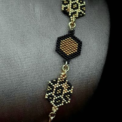 A Tiger skin print design necklace made from Miyuki beads
