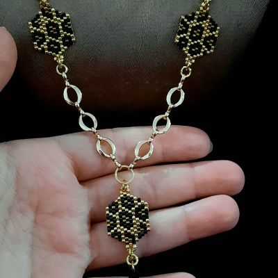 A Tiger skin print design necklace made from Miyuki beads