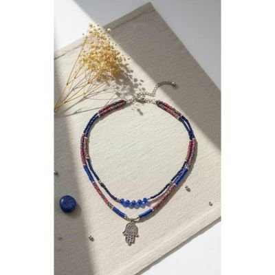 Blue Hamsa Layered Necklace
