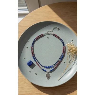 Blue Hamsa Layered Necklace