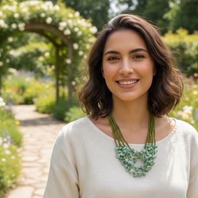 Holding shades of green necklace
