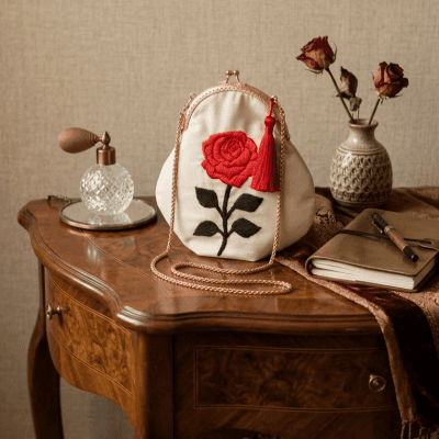 وردة حمراء مطرزة