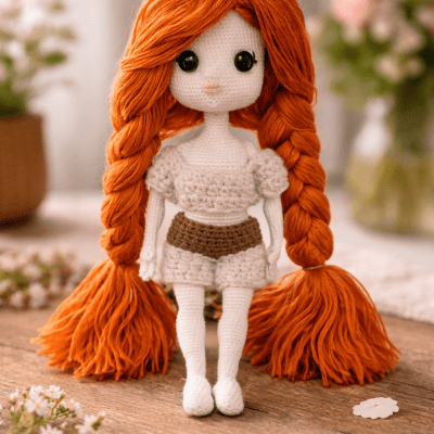 دمية كروشيه يدوية بشعر ضفائر طويلة بالإنجليزي: