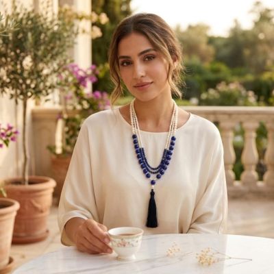 Royal blue pearl necklace