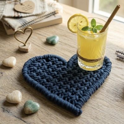 Macrame heart coaster 