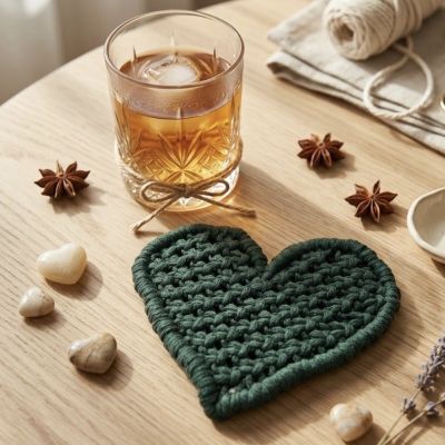 Macrame heart coaster 