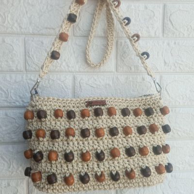 Crochet bag with Wooden beads 
