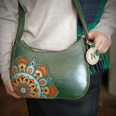 Handmade genuine leather mandala design bag