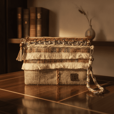 Clutch jute and macrame - Biege