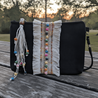 Clutch Linen and macrame - Black