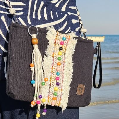 كلتش كتان ومكرمية اسود