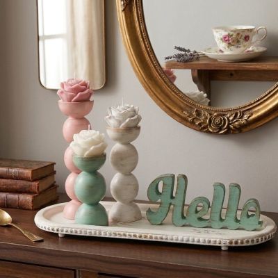     Wooden Decorative Tray with Candle Holders