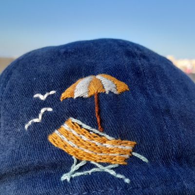 Hand-embroidered denim cap