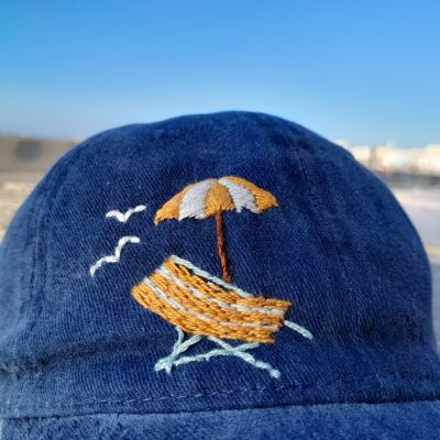 Hand-embroidered denim cap