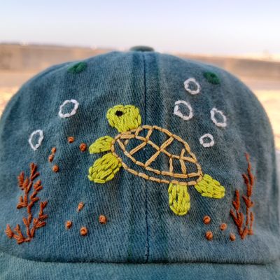 Hand-embroidered denim cap