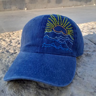 Hand-embroidered denim cap