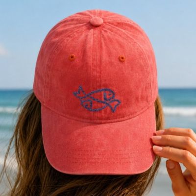 Hand-embroidered denim cap