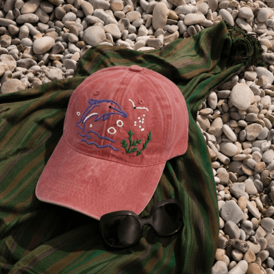 Hand-embroidered denim cap