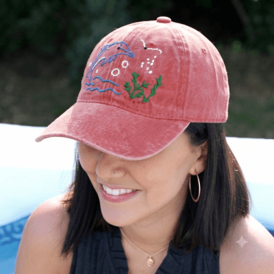 Hand-embroidered denim cap